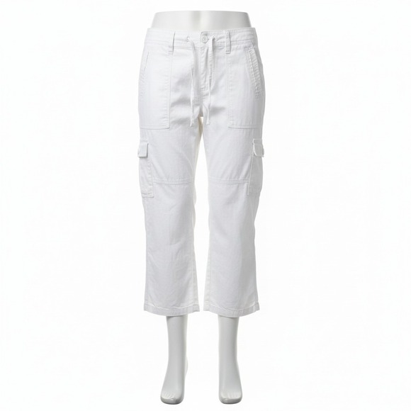 Tommy Bahama Relax Women's Linen Beachy Cargo Drawstring White Capris Size 2 - Picture 2 of 10